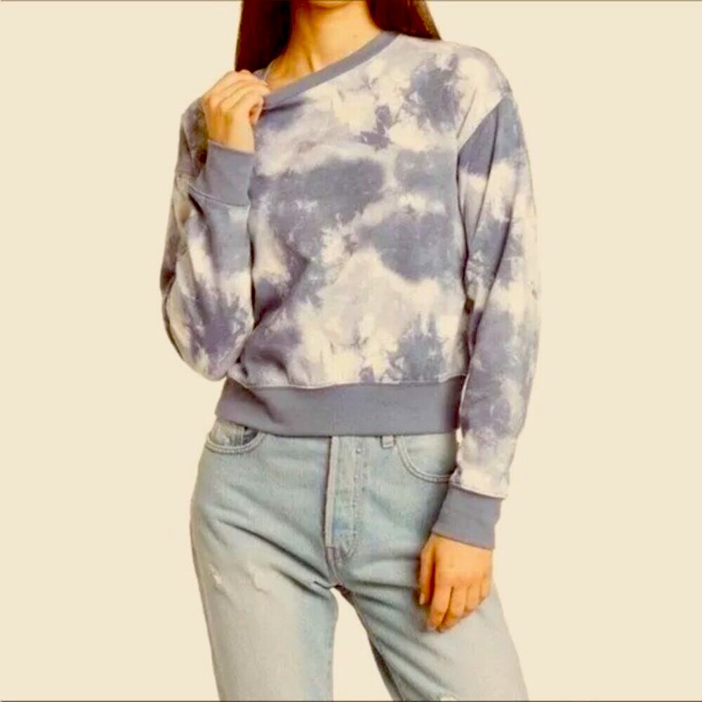 NWT ABOUND Tie-Dye Clouds Crop Sweatshirt Oversize Grey\White XL